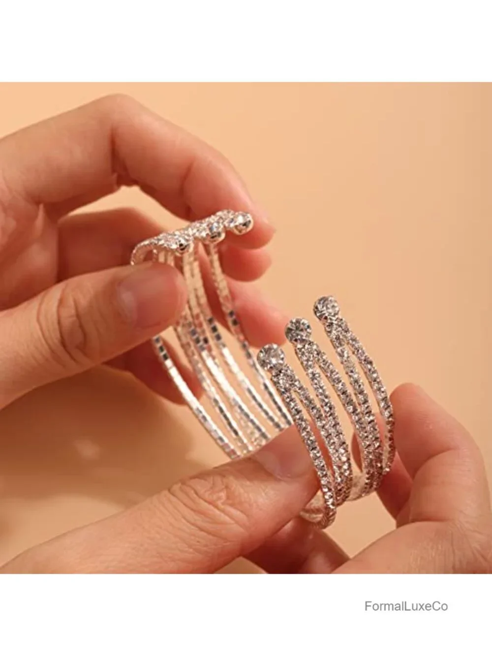 Layered Glitter Rhinestone Cuff Bracelet - Adjustable Cuban Chain Bangle -